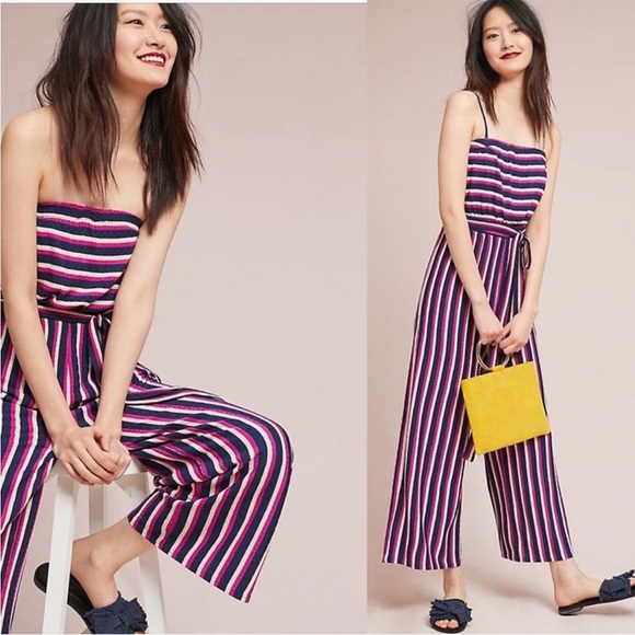Anthropologie Pants - Anthropologie Maeve Daydream Striped Strapless Wide Leg Jumpsuit Size Medium